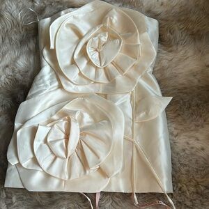 Bridal Satin White 3D Floral Mini Dress NWT